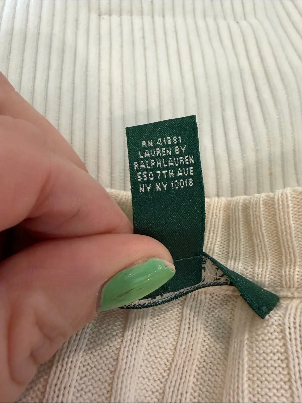 Lauren Ralph Lauren 100% Cotton Ivory Rib Knit Henley Sweater Women’s Large
